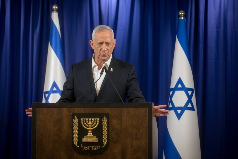 Bộ trưởng Nội c&aacute;c thời chiến Israel Benny Gantz tại cuộc họp b&aacute;o ng&agrave;y 18/5. Ảnh: Flash90