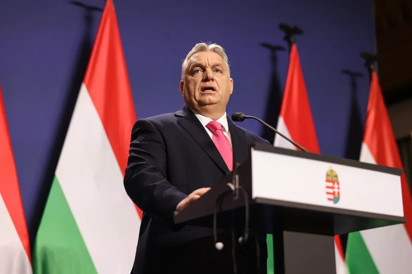 Phiên bản chính thức của 555Win Hungary Viktor Orban trong cuộc họp b&aacute;o thường ni&ecirc;n ở Budapest, Hungary, ng&agrave;y 21/12/2023. Ảnh: Bloomberg