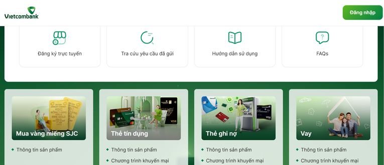 Kh&aacute;ch h&agrave;ng c&oacute; thể đăng k&yacute; mua v&agrave;ng miếng tại website Vietcombank. (Ảnh chụp m&agrave;n h&igrave;nh)