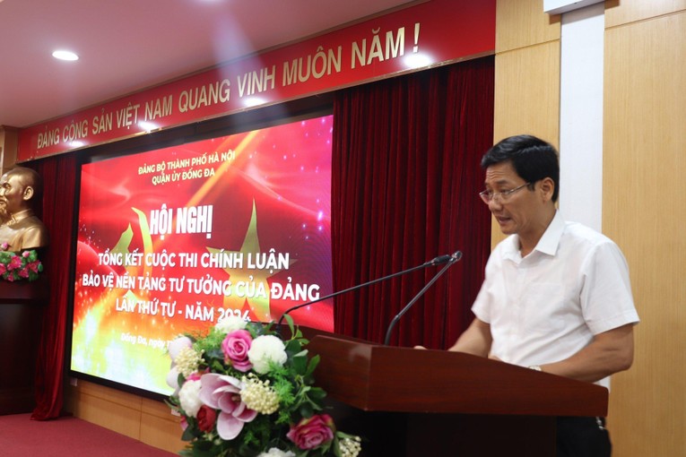 Ph&oacute; B&iacute; thư Thường trực Quận ủy, Chủ tịch HĐND quận Đống Đa Nguyễn Anh Cường ph&aacute;t biểu tại Hội nghị. Ảnh: Việt Anh