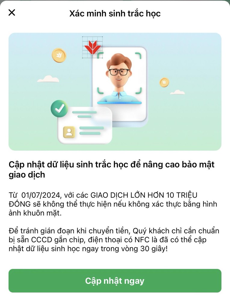 VPBank th&ocirc;ng b&aacute;o tới tất cả kh&aacute;ch h&agrave;ng về việc cập nhật sinh trắc học.