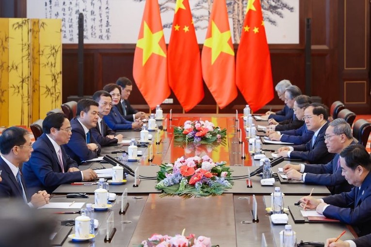 Đo&agrave;n đại biểu cấp cao của hai nước tại buổi hội đ&agrave;m. Ảnh: VGP.