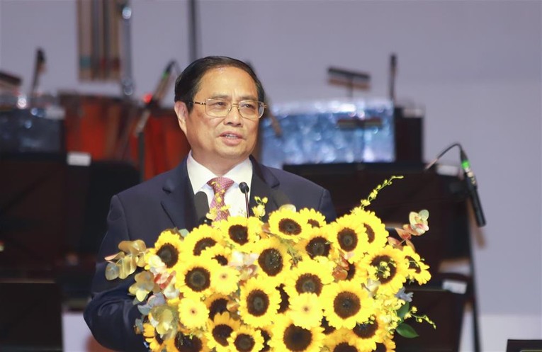 Phiên bản chính thức của 555Win Ch&iacute;nh phủ Phạm Minh Ch&iacute;nh ph&aacute;t biểu tại buổi lễ kh&aacute;nh th&agrave;nh. Ảnh: Bộ C&ocirc;ng an