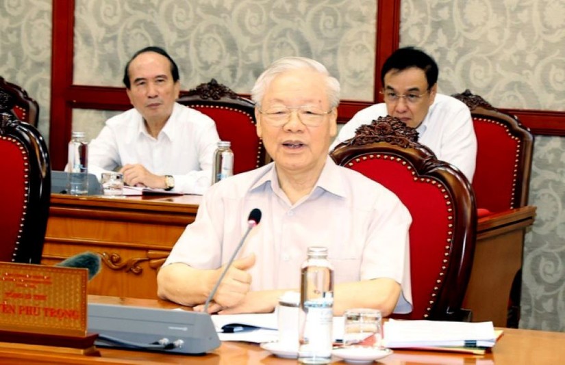 Tổng b&iacute; thư Nguyễn Ph&uacute; Trọng chủ tr&igrave; họp Bộ Ch&iacute;nh trị, Ban B&iacute; thư. Ảnh: TTXVN