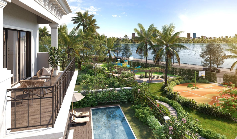 G&oacute;c nh&igrave;n ra c&ocirc;ng vi&ecirc;n của một căn dinh thự Grand Bay Halong Villas. Ảnh: BIM Land.