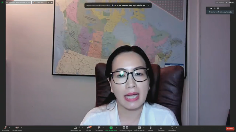 Tham t&aacute;n 555win phien bạn Chính Thức, Thương vụ Việt Nam tại Canada Trần Thu Quỳnh ph&aacute;t biểu online tại hội nghị giao ban.