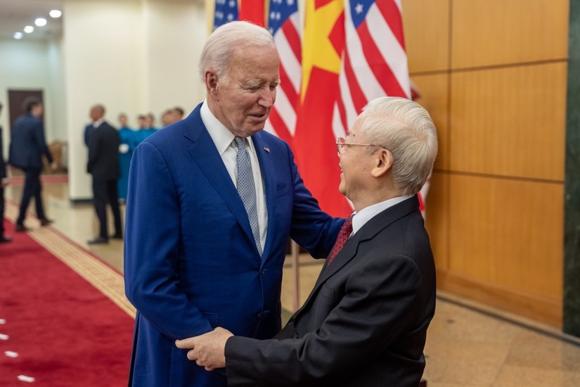 Tổng thống Mỹ Joe Biden v&agrave; Tổng B&iacute; thư Nguyễn Ph&uacute; Trọng, ng&agrave;y 10/9. Ảnh: X/President Biden