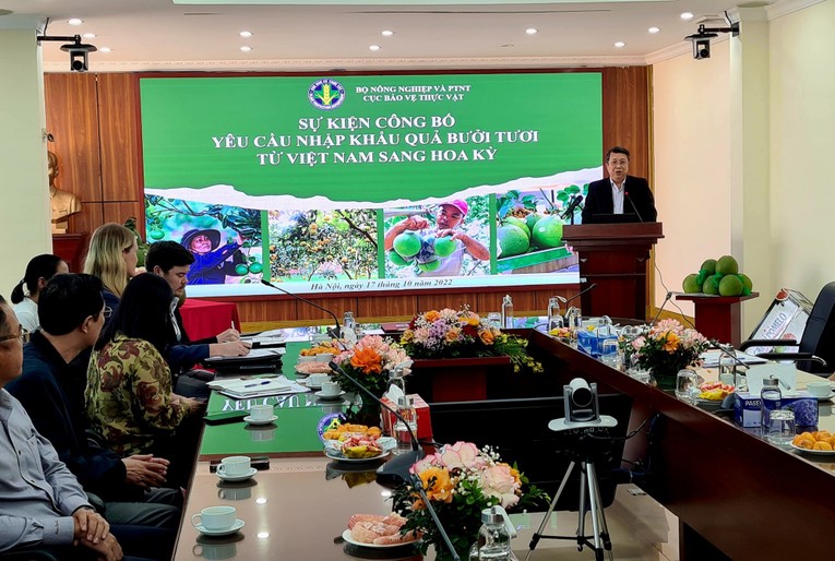 Lễ c&ocirc;ng bố y&ecirc;u cầu kiểm dịch thực vật quả bưởi xuất khẩu sang Mỹ. Ảnh: VGP