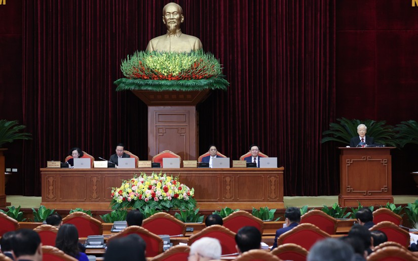 Tổng B&iacute; thư Nguyễn Ph&uacute; Trọng chủ tr&igrave;, ph&aacute;t biểu khai mạc Hội nghị. Ảnh: VGP