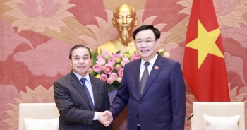 Chủ tịch Quốc hội Vương Đình Huệ tiếp Đại sứ Lào đến chào từ biệt