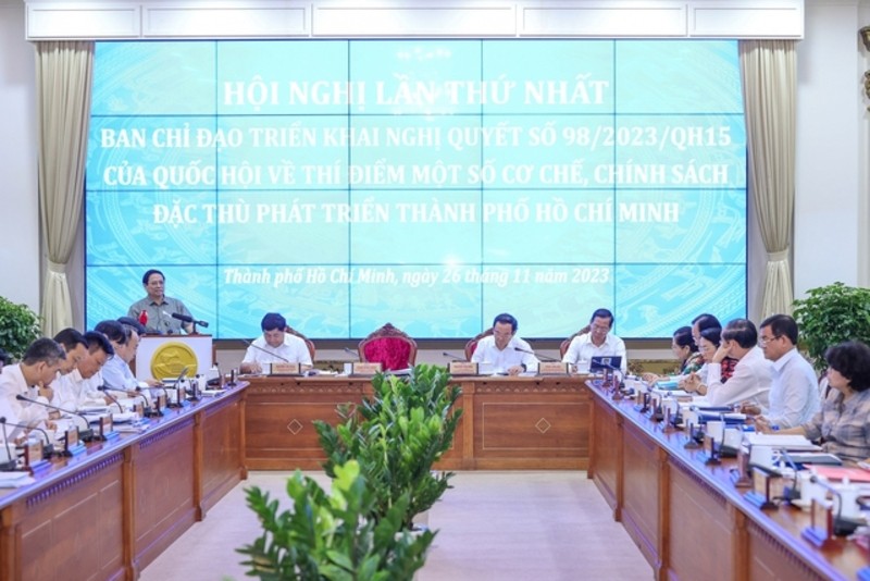 Phiên bản chính thức của 555Win ph&aacute;t biểu tại hội nghị lần thứ nhất về Nghị quyết số 98/2023/QH15 của 555win tải app th&iacute; điểm một số cơ chế, ch&iacute;nh s&aacute;ch đặc th&ugrave; ph&aacute;t triển TP HCM. Ảnh: VGP.